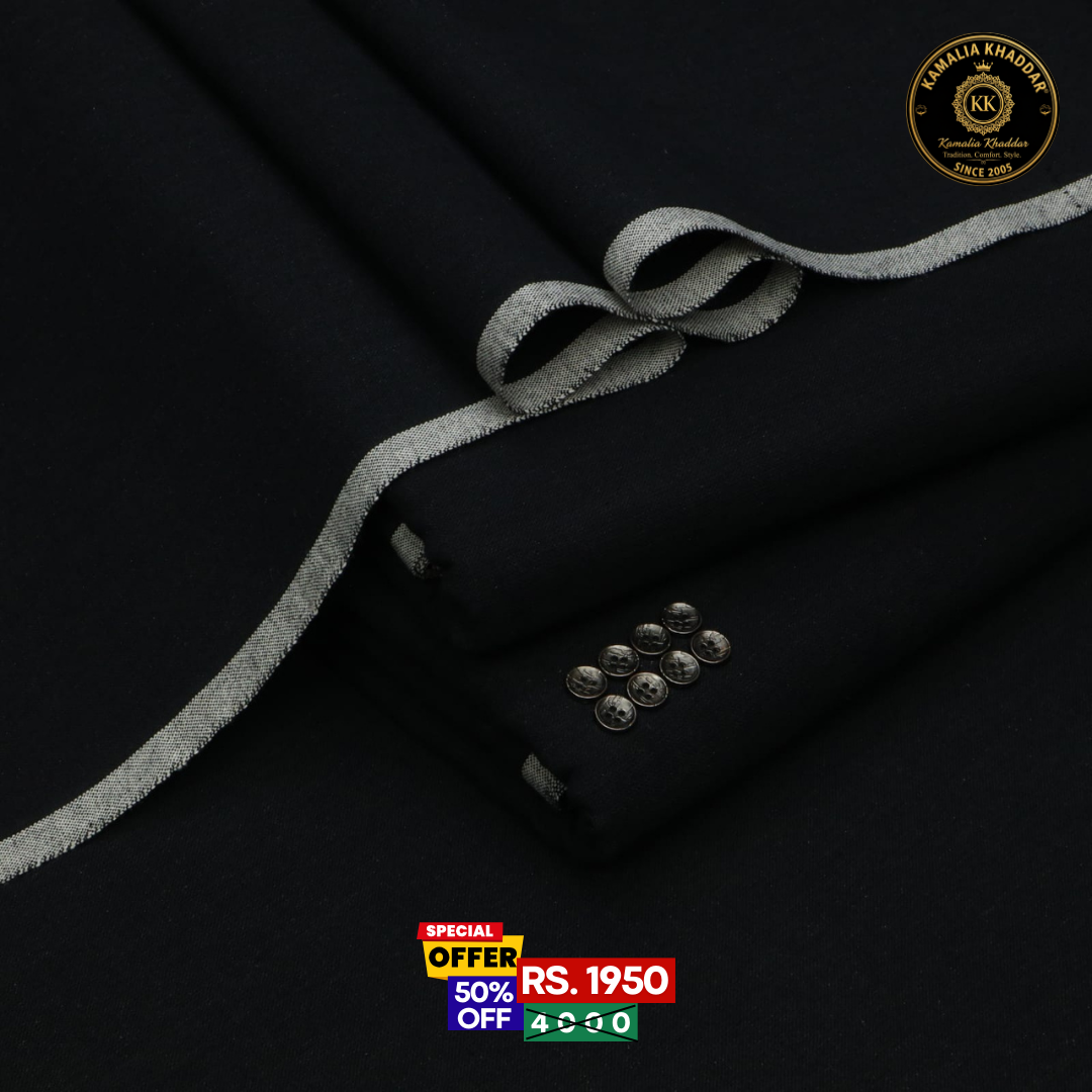 Pure Black Khaddar | Men’s Unstitched Khaddar Suits