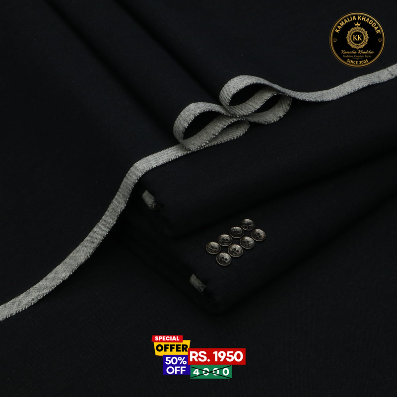 Pure Black Khaddar | Men’s Unstitched Khaddar Suits