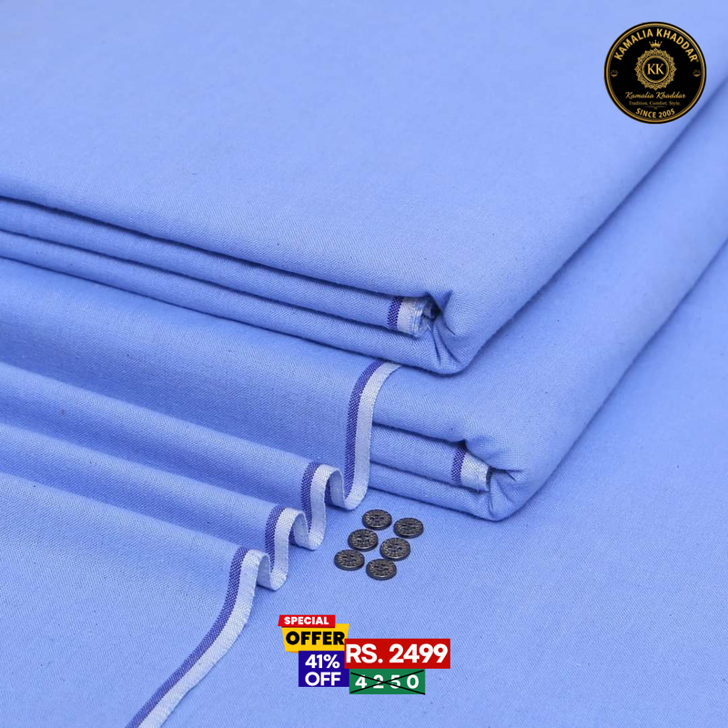 Sky Blue Goli Khaddar - Men’s Unstitched Suit