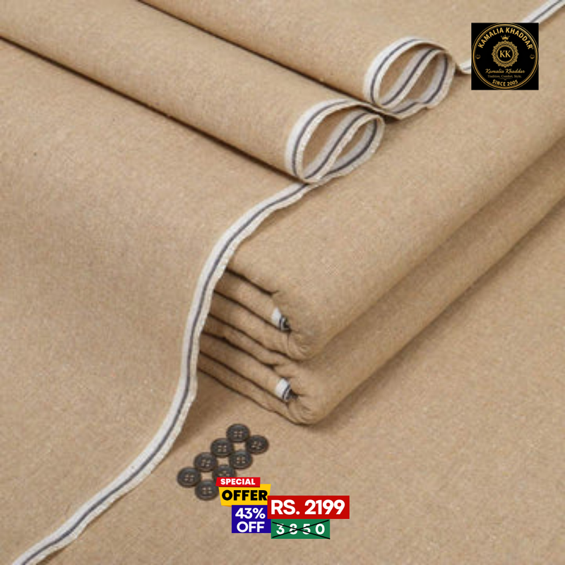 Camel Brown Goli Khaddar - Men’s Unstitched Suit