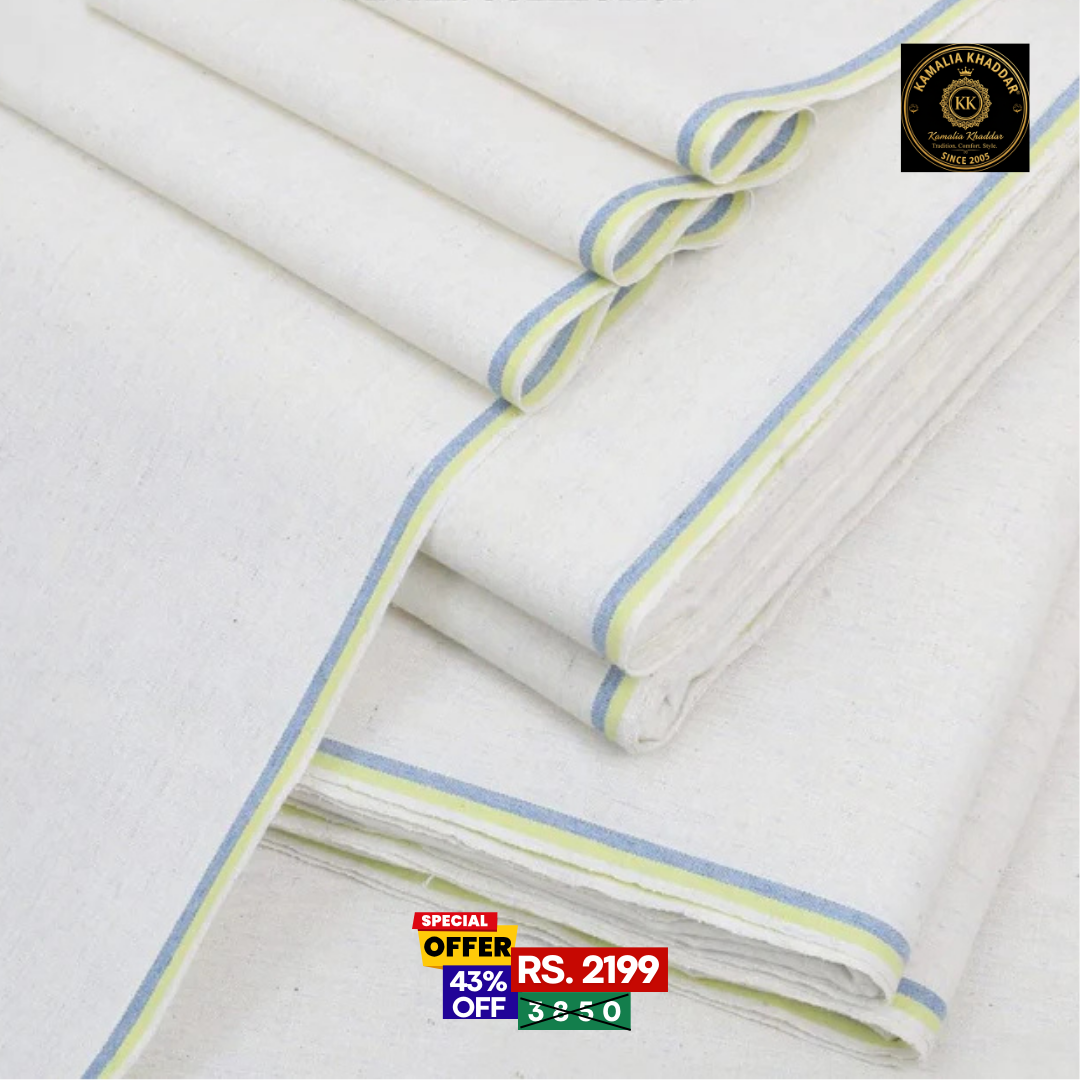 Cream White Goli Khaddar - Men’s Unstitched Suit