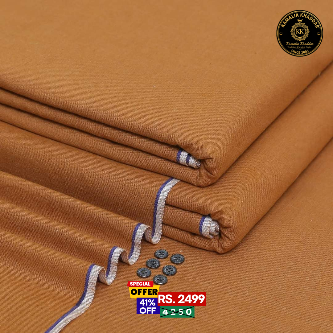 Camel Brown Goli Khaddar - Men’s Unstitched Suit