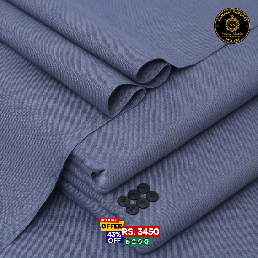 Slate Blue Classic Premium Khaddar - Men’s Unstitched Suit