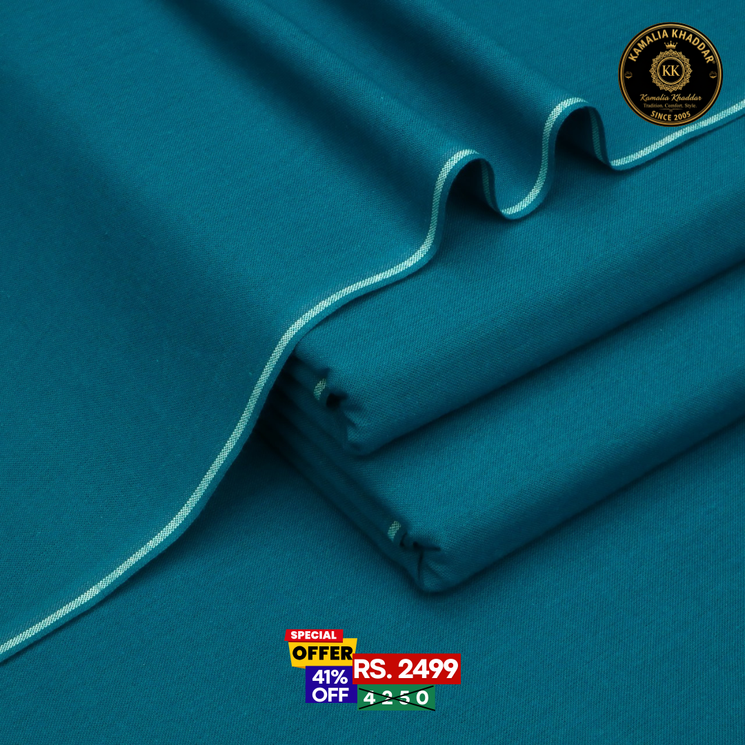 Deep Teal Blue Goli Khaddar - Men’s Unstitched Suit