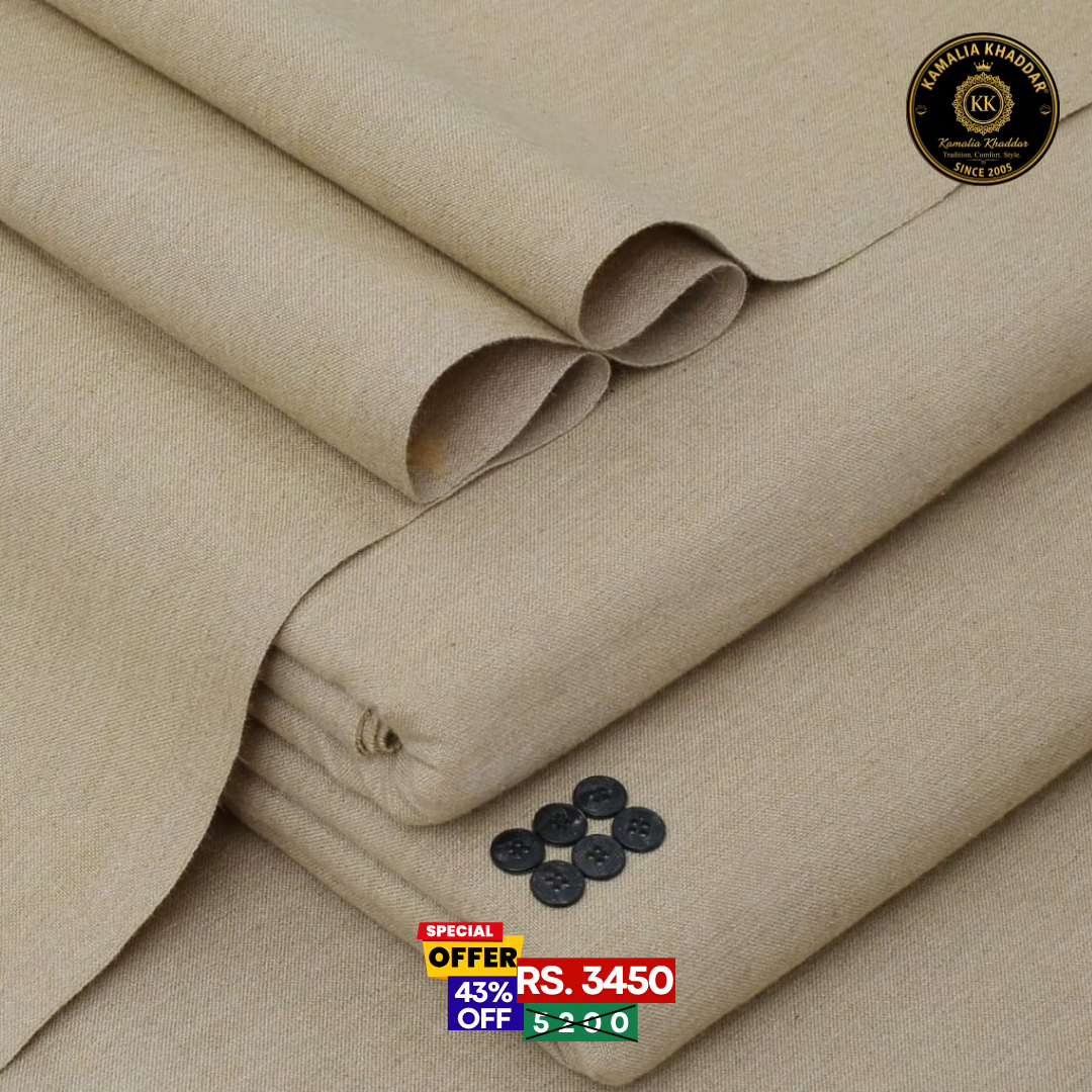Khaki Beige Classic Premium Khaddar - Men’s Unstitched Suit