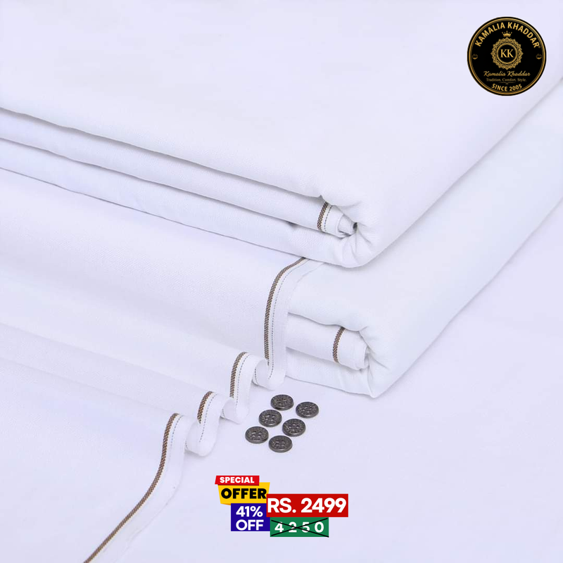 Pure White Goli Khaddar - Men’s Unstitched Suit