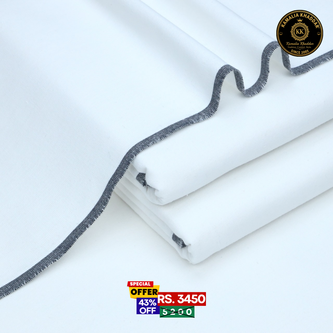Pure White Classic Premium Khaddar - Men’s Unstitched Suit