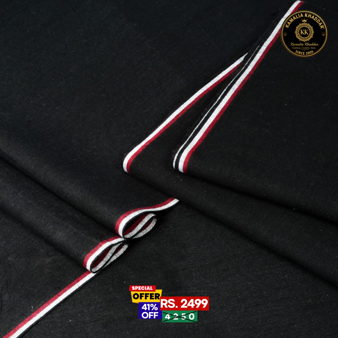 Pure Black Goli Khaddar - Men’s Unstitched Suit
